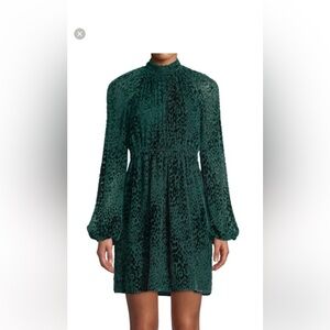 ISO - A.L.C. Nadia Green Leopard Print Long Sleeve Dress